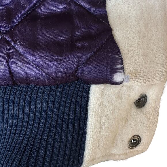 Vintage Dual Control Bomber Jacket Cream Blue Polar Bear Coat Womens Size Medium - Picture 8 of 14